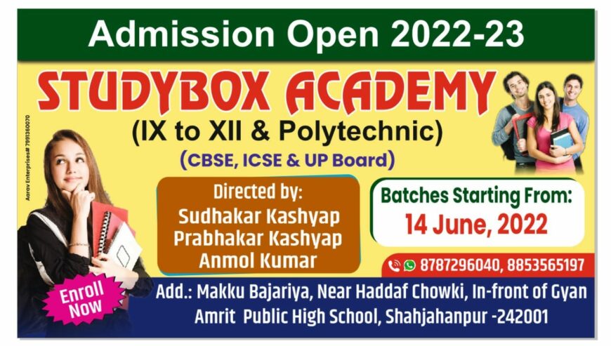 Admission Open For 9th to 12th & Polytechnic – Studybox Academy Shahjahanpur, UP