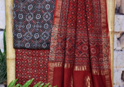 Buy Handloom Ajrakh Maheshwari Silk Dress Material at SSethnics