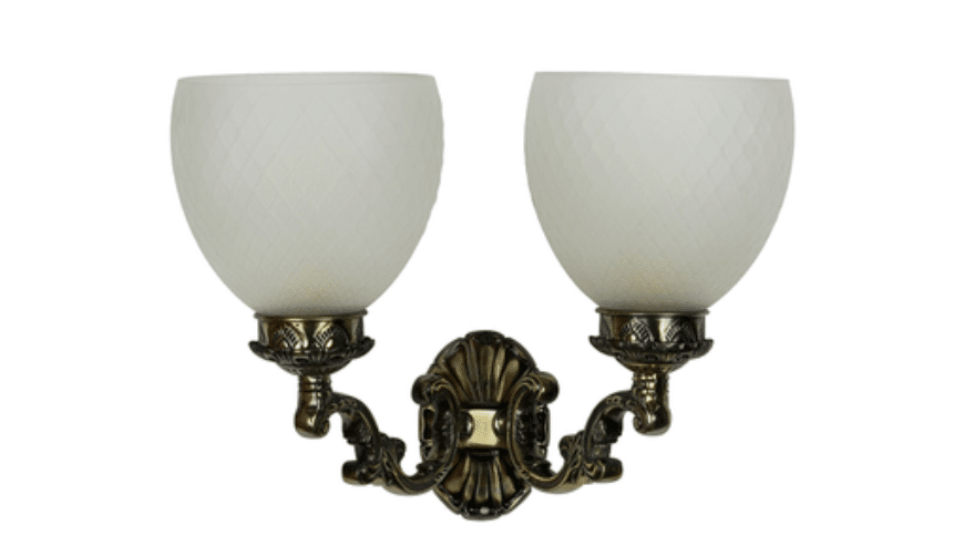 Traditional Ornate Aluminium Double Light Frosted Diamond Glass Wall Lamp