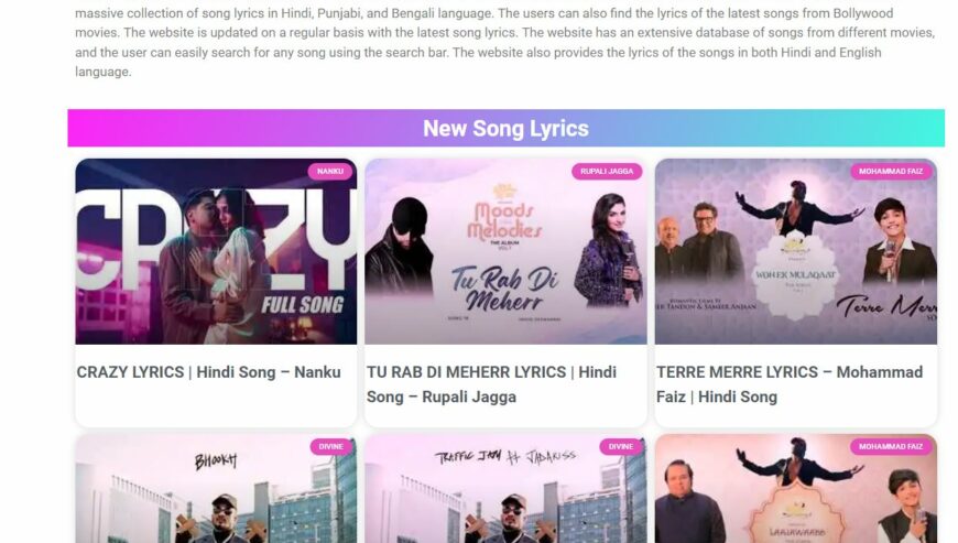 Get Latest Hindi, Punjani, Bengali and Bollywood Movie Songs | Mp3SongsLyrics