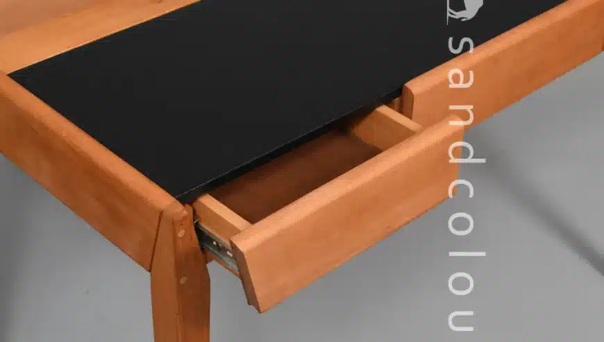Joey Beech Wood Office Desk – Black Leatherite