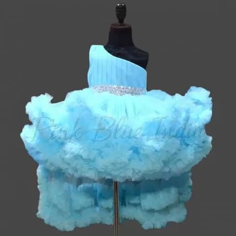 Blue Ruffled Gown For Birthday and Wedding