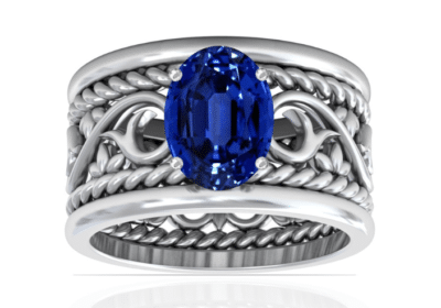 Vintage Prong Set Oval Blue Sapphire Rings For Men