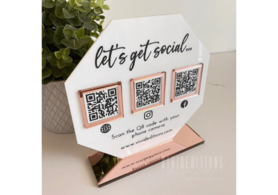 Social Media And Payment QR Code Stand Signs For Brands | Shop On Time