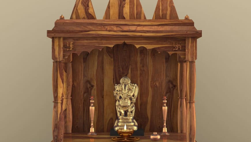 Rosewood Wooden Temple (Mandir) with 3 Dom & Two Drawer | Numerique Furniture