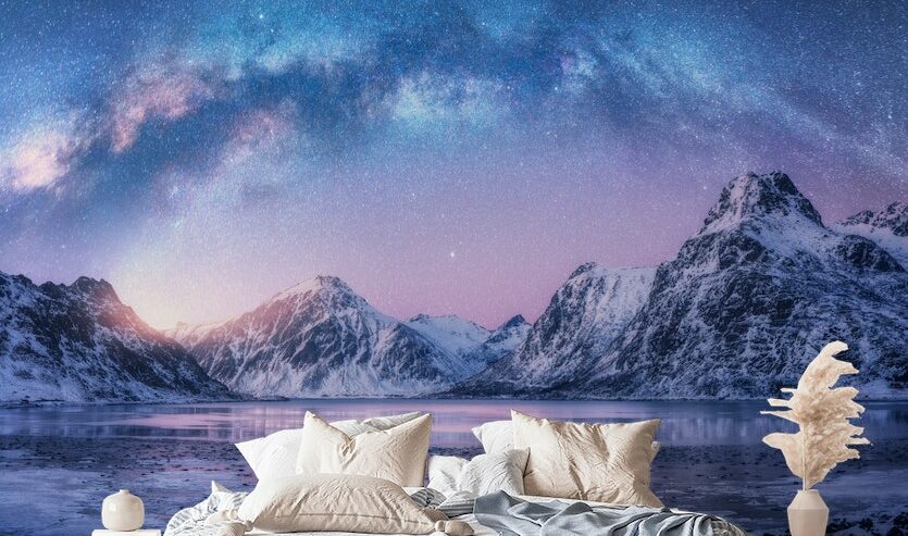 a223_milky_way_above_frozen_sea_coast_and_snow_covered_mountains_in_winter_at_night_in_lofoten_islands_norway._arctic_landscape_with_blue_starry_sky_water_ice_snowy_rocks_milky_way._space_and
