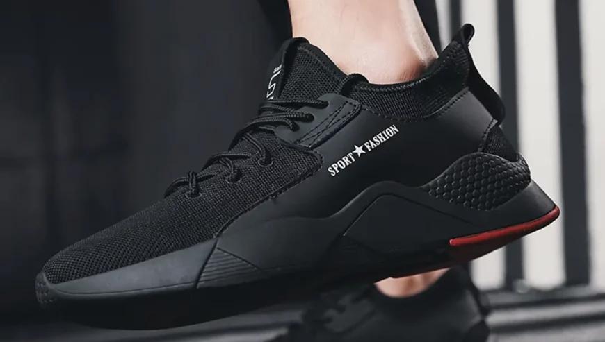 Elegant Black Mesh Solid Sneakers For Men