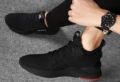 Elegant Black Mesh Solid Sneakers For Men