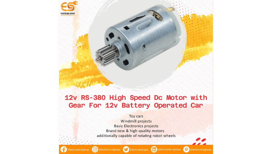 12v RS 380 High Speed Dc Motor with Gear For 12v Battery Operated Car | Electronics Spice
