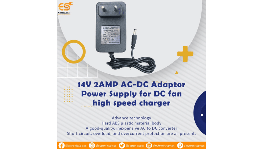 14V 2AMP AC-DC Adaptor Power Supply For DC Fan High Speed Charger | Electronic Spices