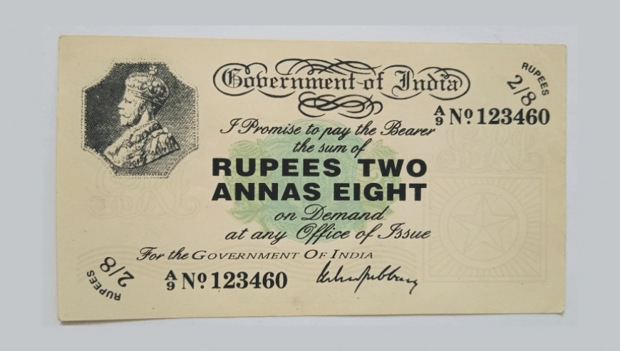 2 Rupees 8 Anna Note of British India Government