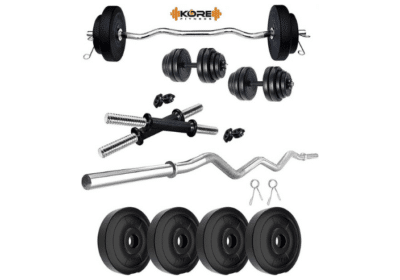 Kore-PVC-10KG-Combo-3-Home-Gym-Set-with-One-3-Ft-Curl-and-One-Pair-Dumbbell-Rods-Multicolor