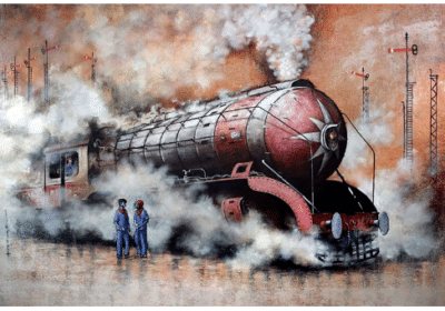 Steam Locomotive Painting By Artist Kishore Pratim Biswas
