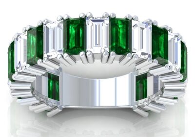 Purchase Four Prong Emerald Band Ring in 14K White Gold | GemsNY