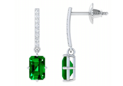 Purchase 14K White Gold Emerald Cut Emerald Dangling Earrings Online | GemsNY