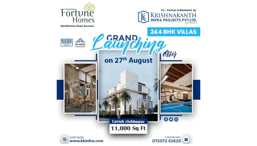 3 and 4 BHK Duplex Villas Near Sudireddy Palli Road Kurnool | Vedansha’s Fortune Homes