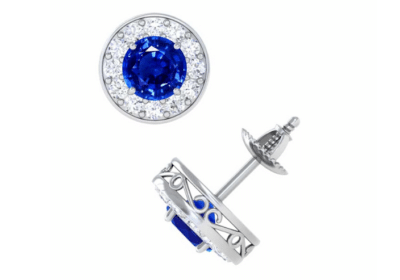 Buy Round Shape Blue Sapphire Earrings with Round Diamonds at GemsNY