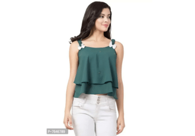 Shoppy Assist Women’s Casual Flared Solid Sleeveless Top-Crop Fit (36, Green)