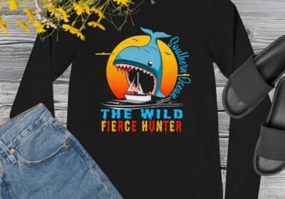 Retro Sweatshirt Design – Whale and Sailing Boat at Sunset