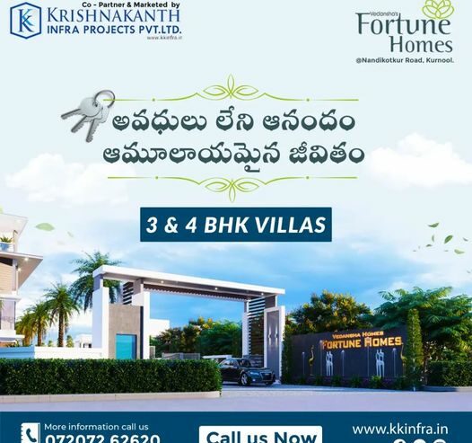 3 and 4 BHK Duplex Villas in Kurnool with Home Theater | Vedansha’s Fortune Homes