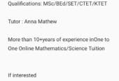 One to One Mathematics / Science Tuition (CBSE/ICSE) in Thiruvananthapuram