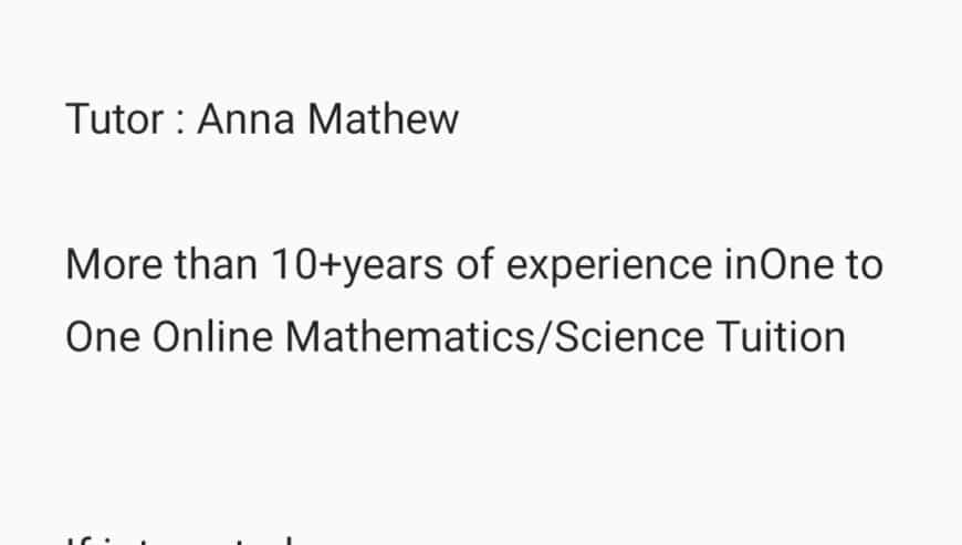 One to One Mathematics / Science Tuition (CBSE/ICSE) in Thiruvananthapuram