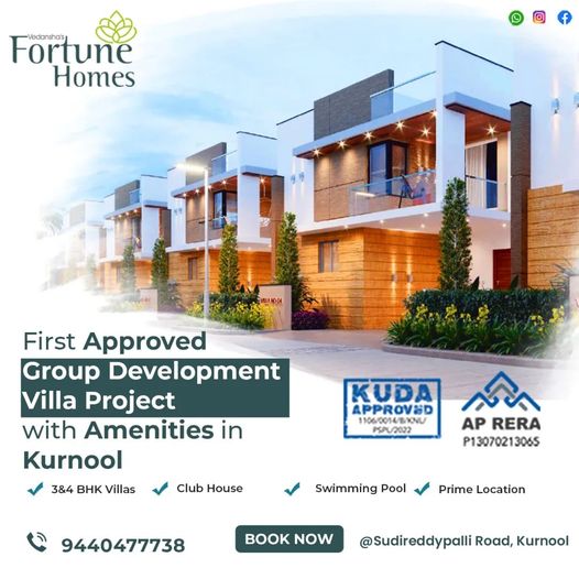 3BHK and 4BHK Duplex Villas with Home Theater Near Sudireddy Palli Road Kurnool | Vedansha's Fortune Homes