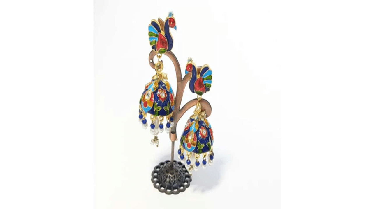 Buy Peacock Shaped Oxidised Earring with Ghungaroo in Kochi | Aakarshan