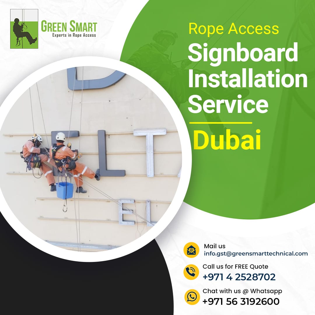 Rope Access Sign Board Cleaning Service in Dubai