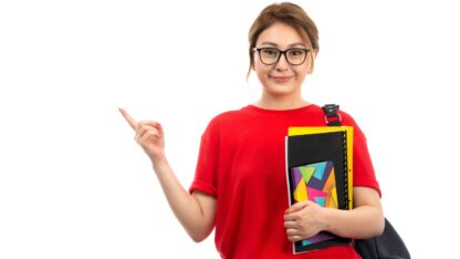 front-view-young-beautiful-lady-red-t-shirt-black-jeans-holding-different-copybooks-files-smiling-with-bag-white-1