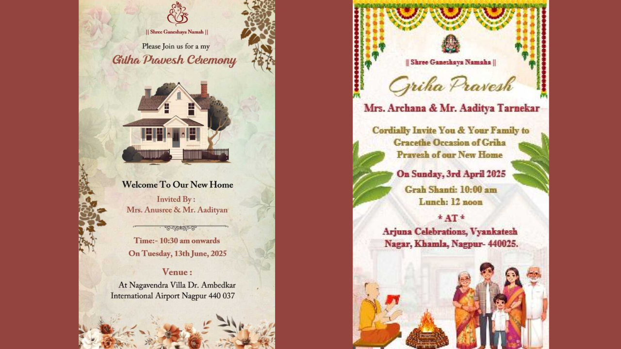 Gruhapravesam Invitation in English Custom Designs