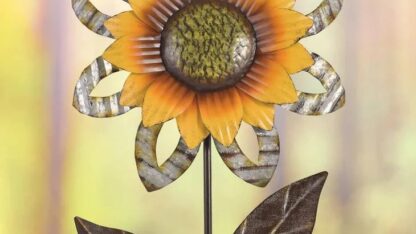 SunflowerStakewithSilverFarmhouseTinLeaves57inches