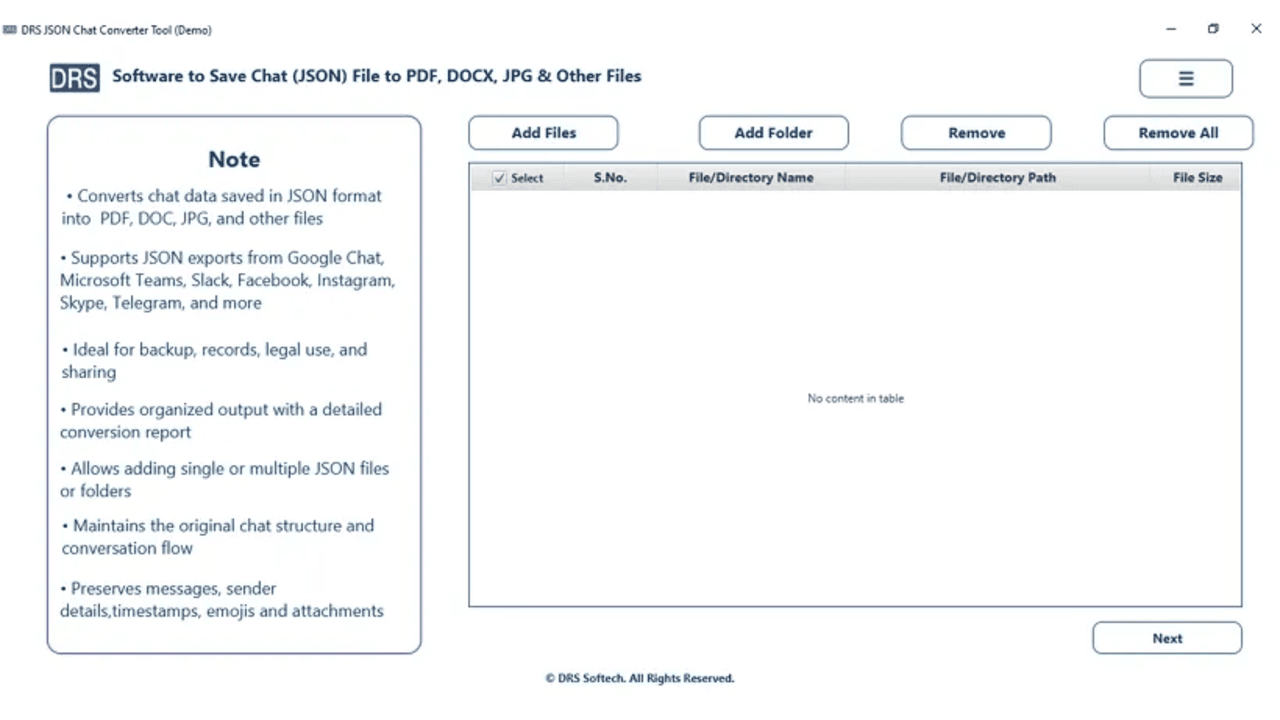 DRS Softech JSON Converter Tool